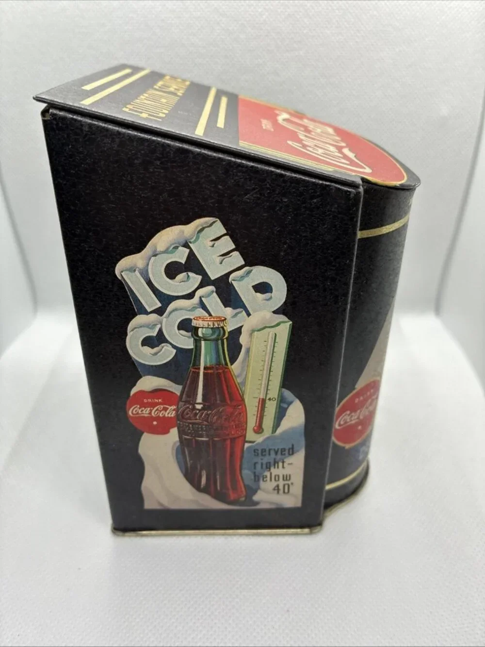 Vintage Coca Cola Fountain Service Tin Hinged Lid Bristolware 1995 Canister